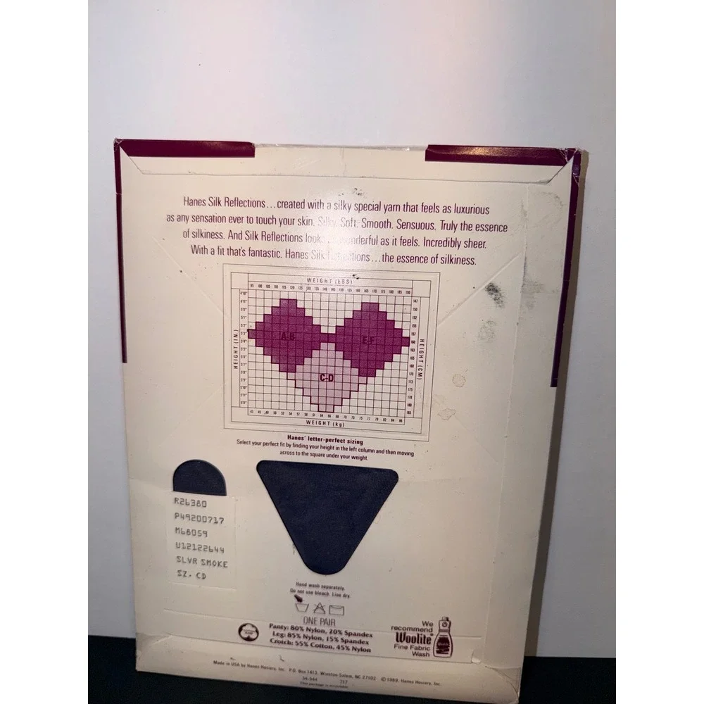 Vintage Hanes Silk Reflections Pantyhose Silver Smoke Control Top Sandalfoot CD